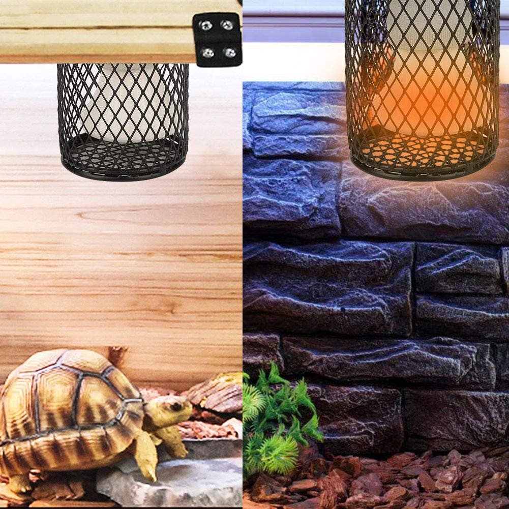 **Reptile Heat Lamp with Guard - Anti-Scald Lampshade & Heat Emitter Set for Turtles, Chicks, Lizards, Snakes (Black) - Ideal for Terrariums, Reptile Tanks & Pet Habitats**
