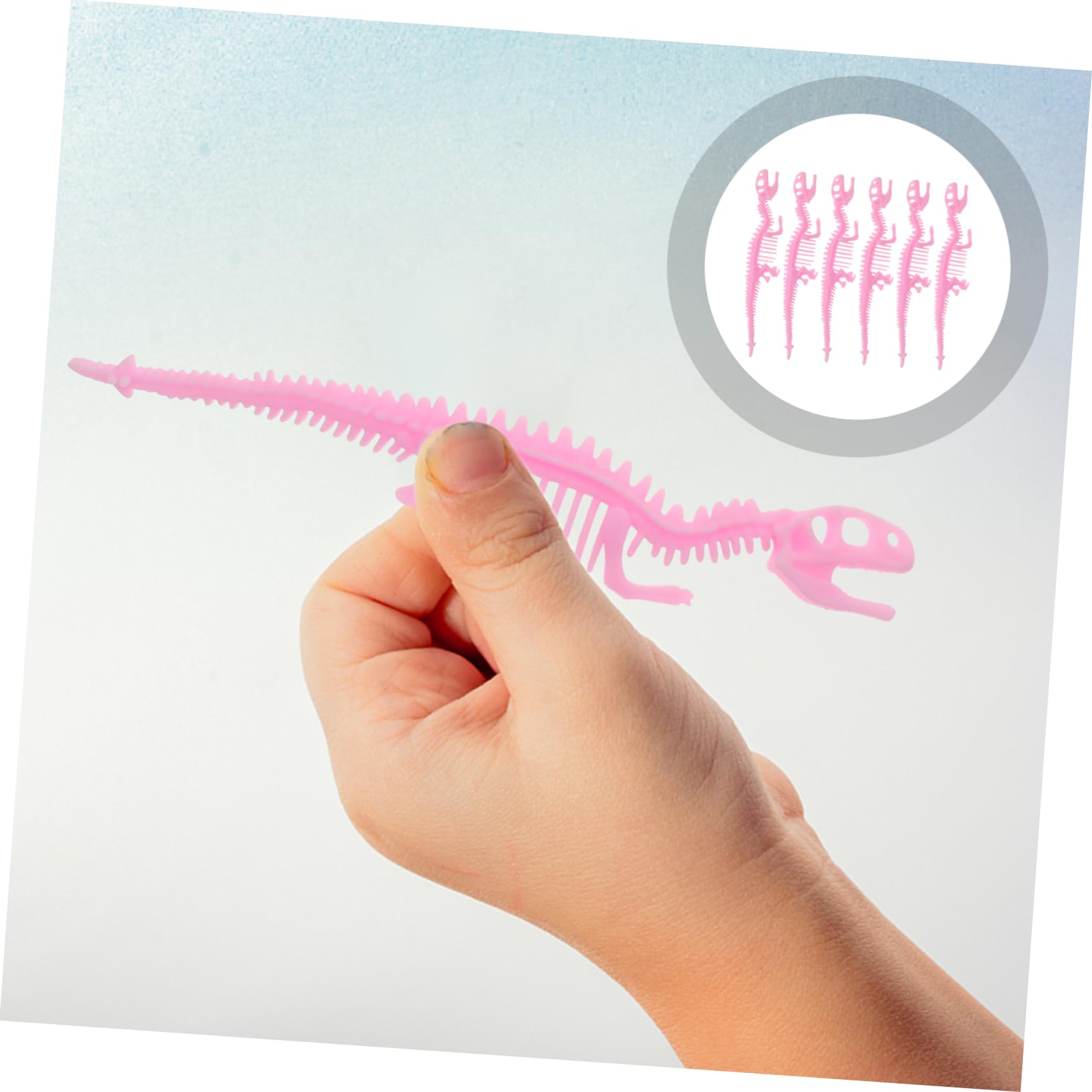 DIKACA 6-Pack Stretchy Fishbone Rope Toys - Dinosaur Pull String Fidget Toys for Kids, Sensory Stress Relief & Fun Playtime (Great for Classrooms, Birthday Gifts & Travel Activities)