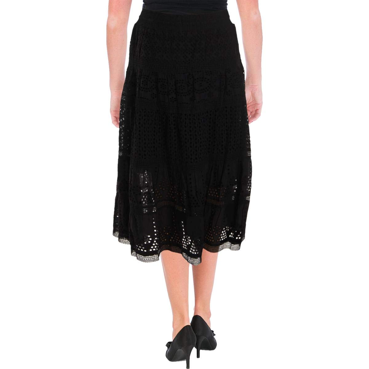 LAUREN RALPH LAUREN Women's Polo Black XL Eyelet Cotton A-Line Skirt - Summer Casual Skirt for Work, Party & Vacation