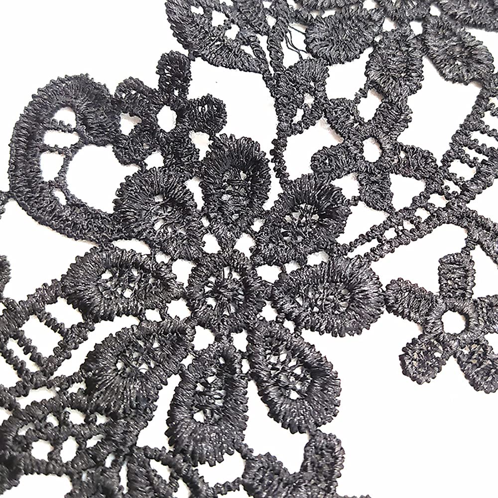 1 Pair Embroidered Flower Patches - DIY Sewing Applique for Neckline, Lace Trims & Collars (Black) | Perfect for Costume Design, Fashion Upcycling, and Handmade Craft Projects