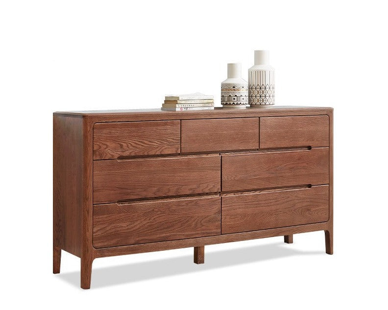 Solid Oak Wood Seattle Wide Chest of Drawers - 6-Drawer Dresser for Bedroom Storage & Organization | Perfect for Home, Office, or Dorm Room Furniture