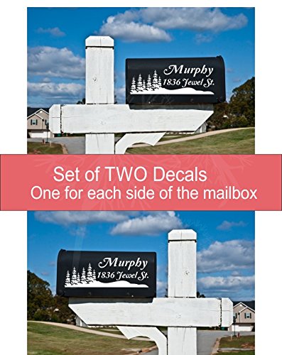 Personalized Mailbox Decors - Set of 2 Custom Forest Tree Silhouette Decals with Last Name, House Number & Street Address - Perfect for Home Mailbox, Front Door & Rural House Number Signs