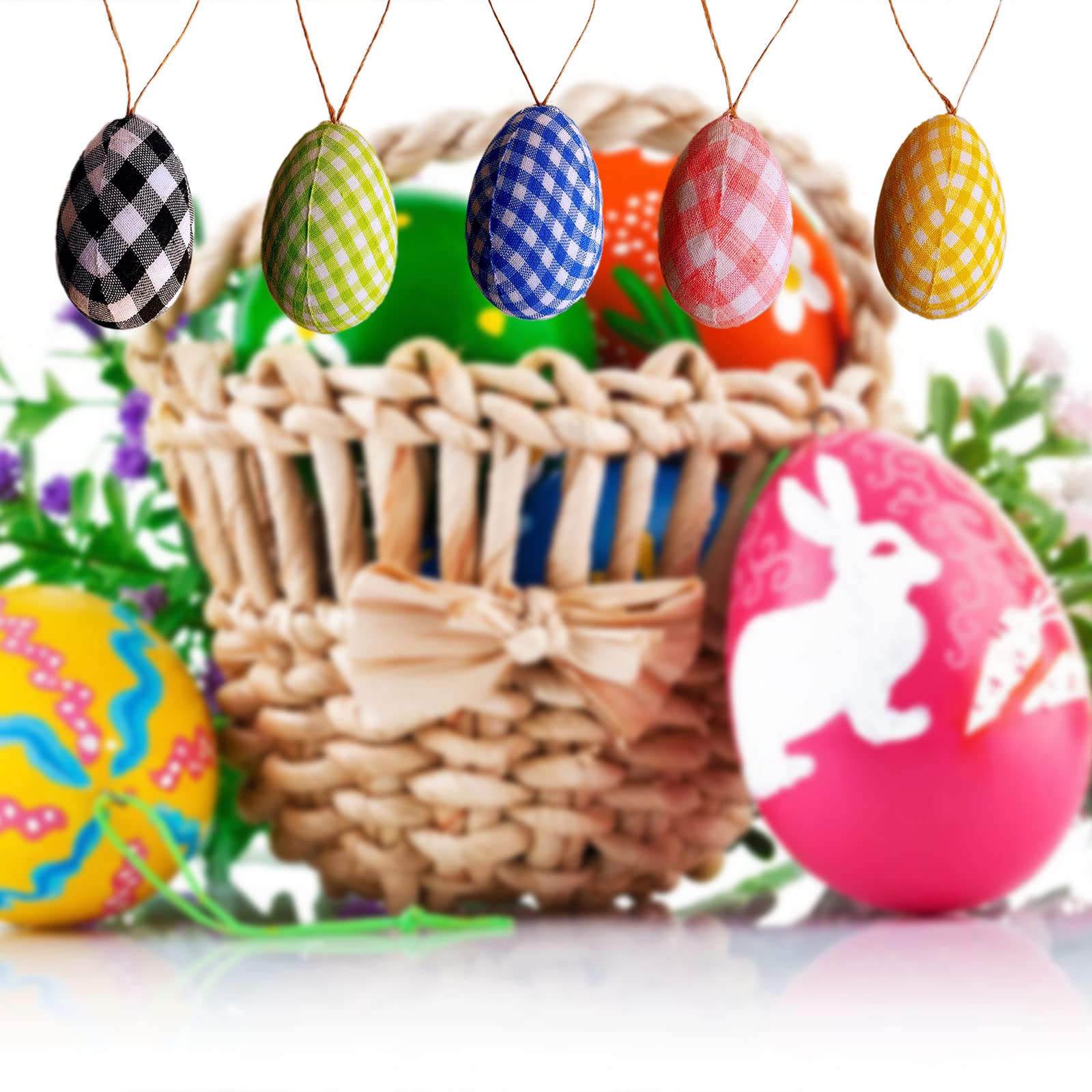 10 Pcs Easter Egg Hanging Ornaments - Pink & White Buffalo Plaid Foam Decorations for DIY Crafts, Easter Tree Party, Home & School Decor | Perfect for Spring Celebrations, Classroom Activities & Holiday Festivities