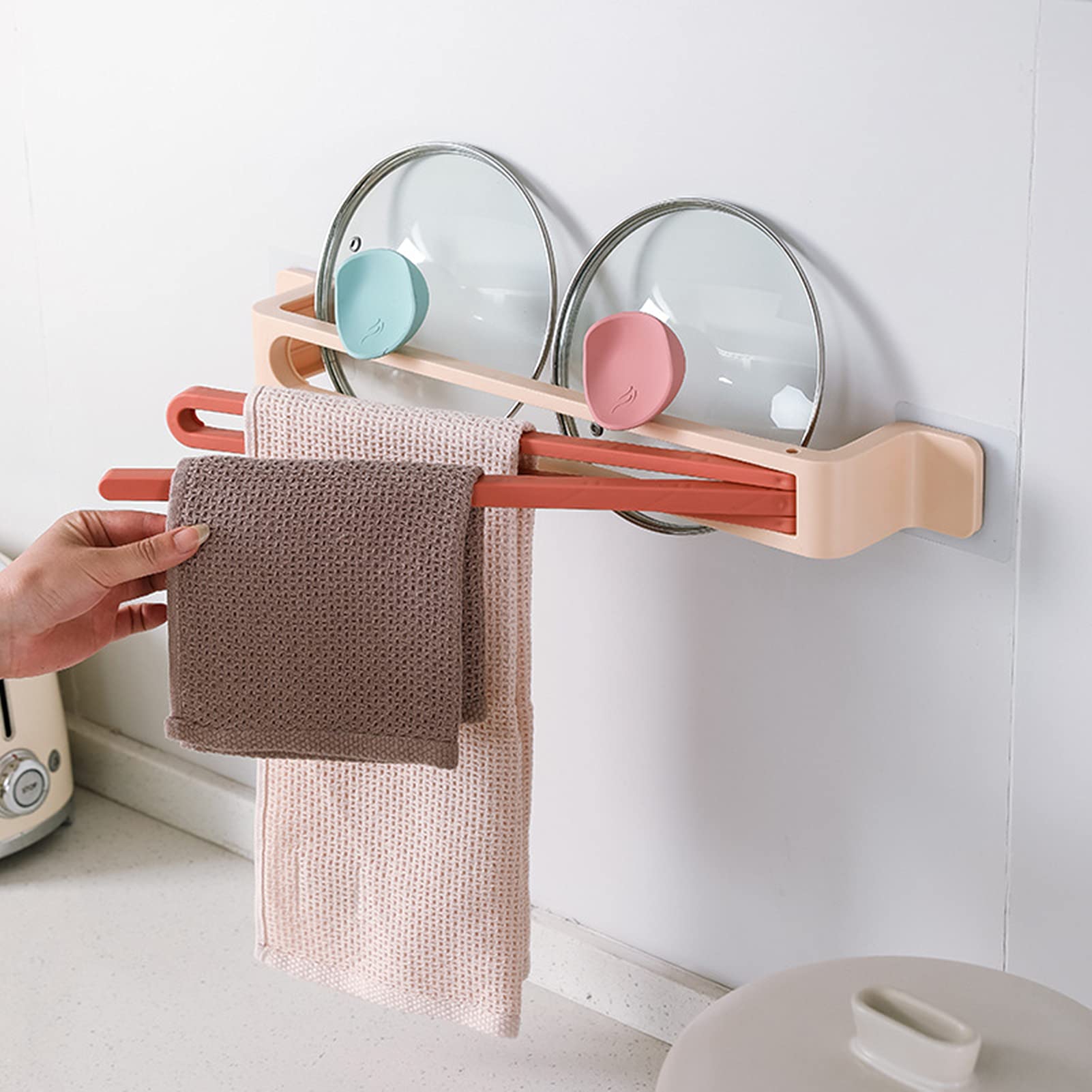 Wall Mounted Swivel Towel Rack - 180° Rotation Space Saving Self Adhesive Folding Arm Towel Holder for Kitchen & Bathroom Storage Organizer - Perfect for Small Spaces, Pink (Ideal for Apartments, RVs, Dorms)