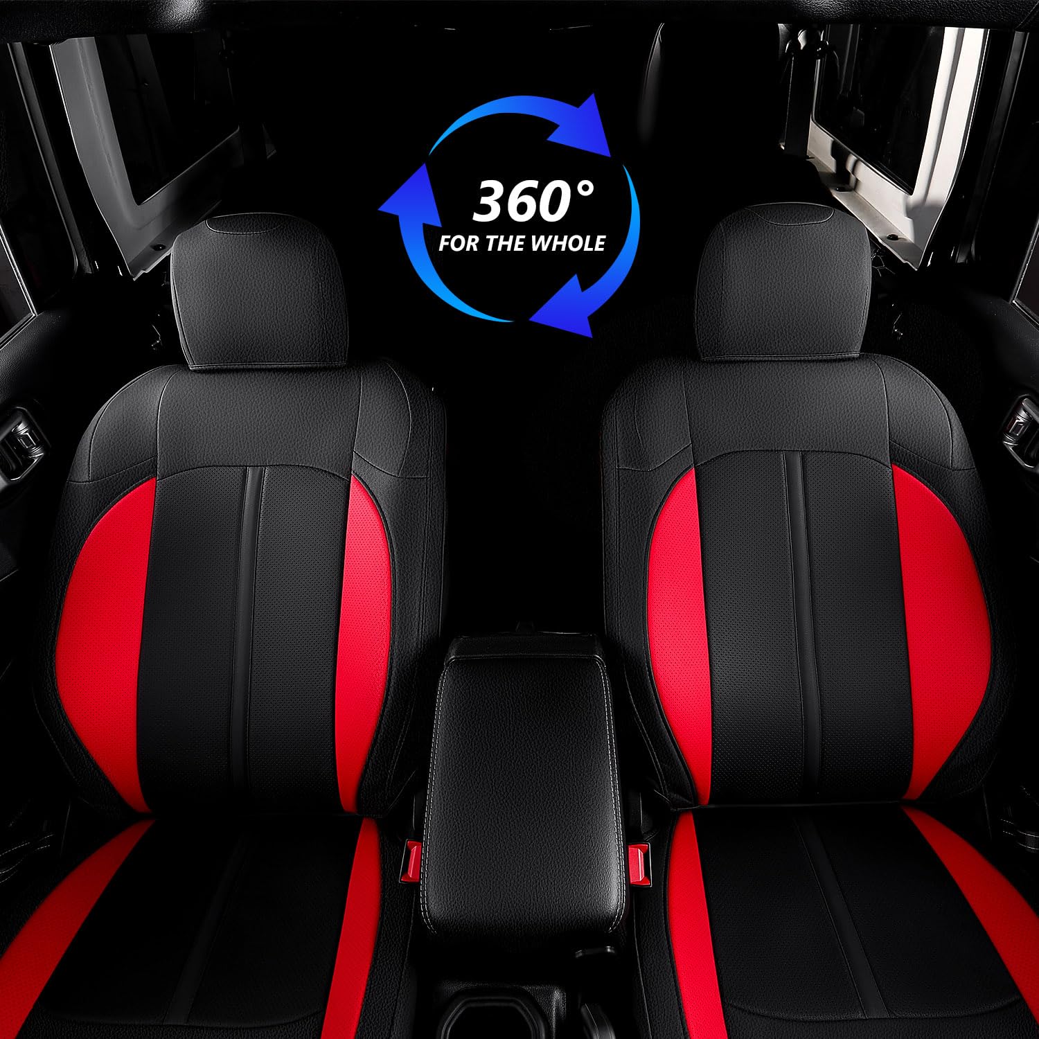 Premium PTYYDS Seat Covers for 2018-2024 Jeep Wrangler JL 4-Door - Custom Fit Car Seat Protectors & Accessories (Black & Red, No Cup Holder) - Perfect for Off-Roading, Daily Commute & Interior Protection