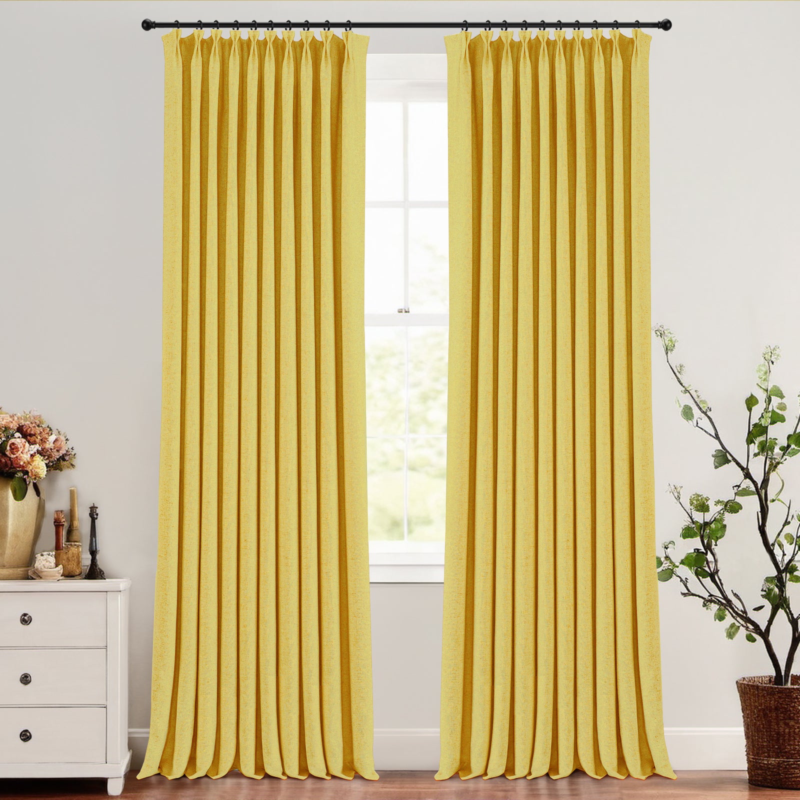 Blackout Curtains for Bedroom - Ron Cotton Thermal Insulated Drapes with Pleated Design, Noise Reducing & Light Blocking for Better Sleep - Modern Custom Window Treatments for Living Room & Nursery