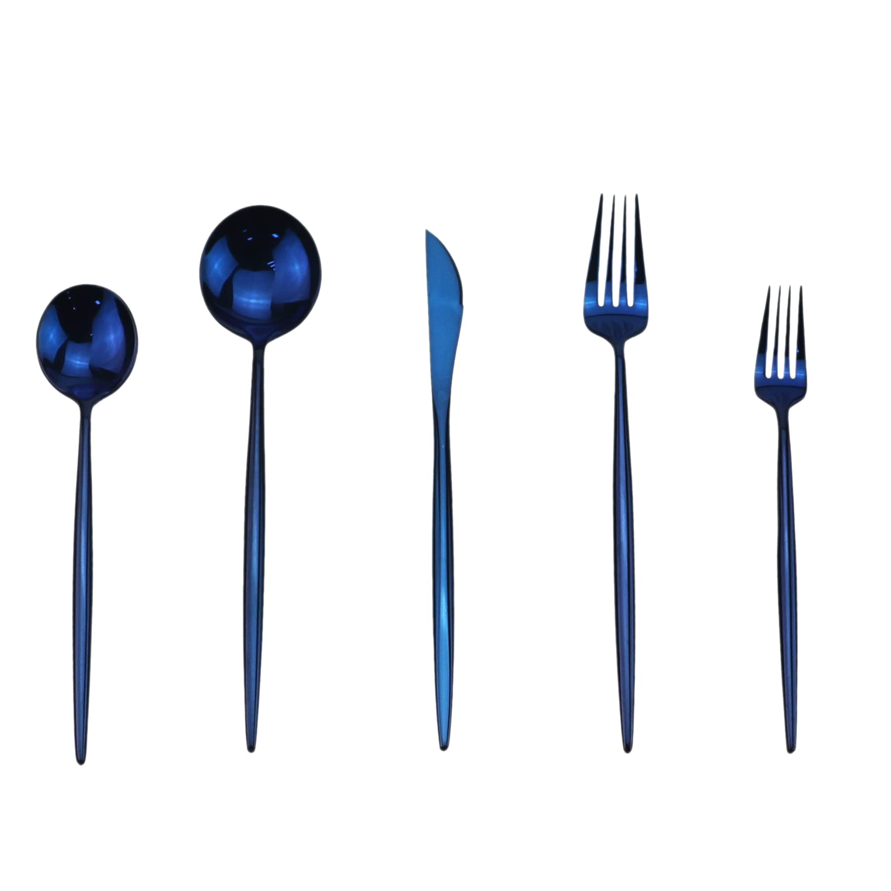 Premium 5-Piece 304 Stainless Steel Flatware Set - Modern Royal Blue Cutlery (Fork, Spoon, Knife) | Durable Kitchen & Camping Utensils for Wedding, Christmas & Everyday Dining | Service for 1