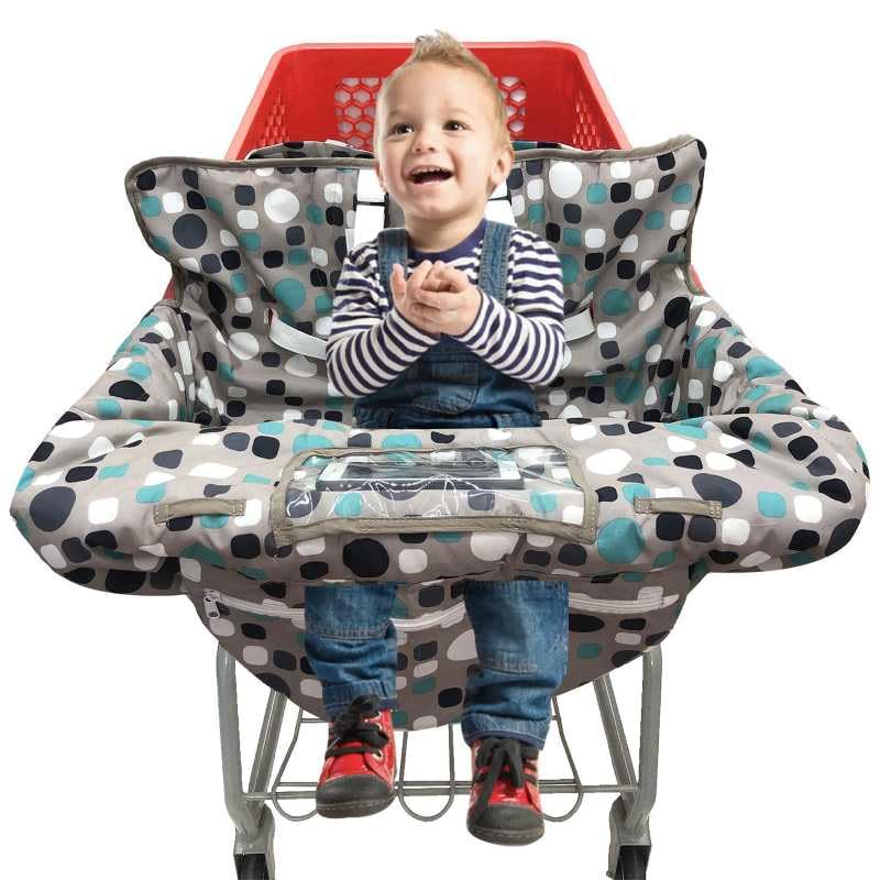 PandaEar 2-in-1 Baby Shopping Cart Cover & Highchair Cover for Infants & Toddlers - Soft Gray Polka Dot Pattern - Safe & Hygienic for Grocery Stores & Restaurants