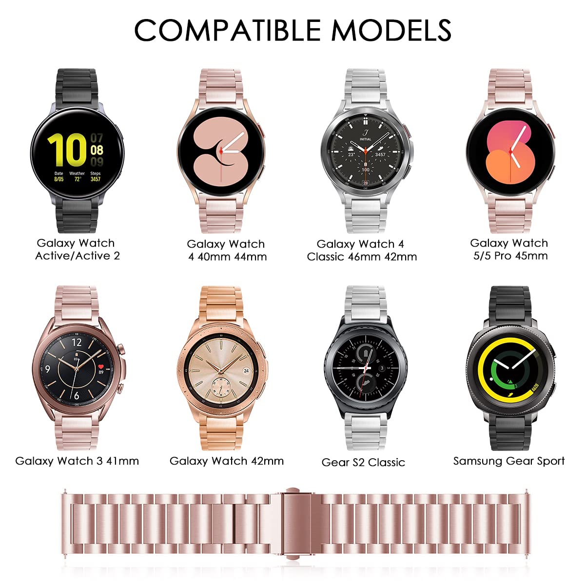 Syxinn Stainless Steel Metal Watch Band for Samsung Galaxy Watch Active/Active 2 (40mm/44mm), Galaxy Watch 4/4 Classic, Watch 5/5 Pro, Watch 3 (41mm/42mm) - Durable Replacement Strap for Workout, Office & Daily Wear