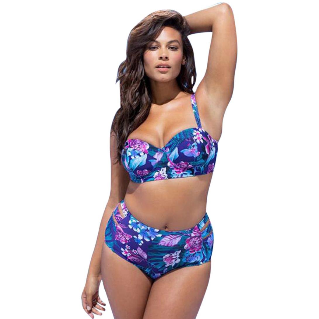 iLH 2018 Plus Size Swimsuit for Women - Push-Up Padded Floral Print High Waist Bikini Set | Fashion Two Piece Swimwear by ZYooh | Perfect for Beach Vacation, Pool Party & Summer Getaway
