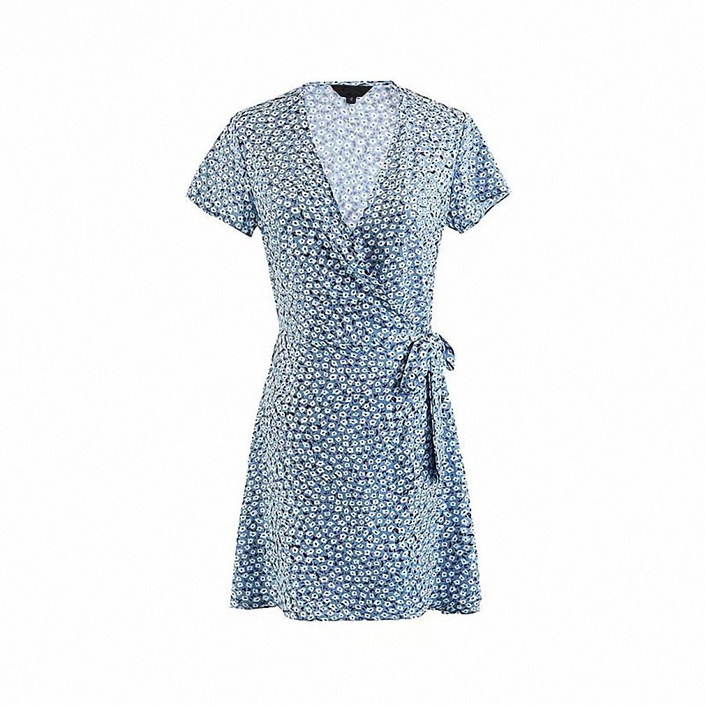 Women's Floral Wrap Dress with Bow Tie - Cross V-Neck Mini Dress for Summer, Party, and Casual Wear | Elegant and Stylish Outfit for Date Night, Office, and Vacation
