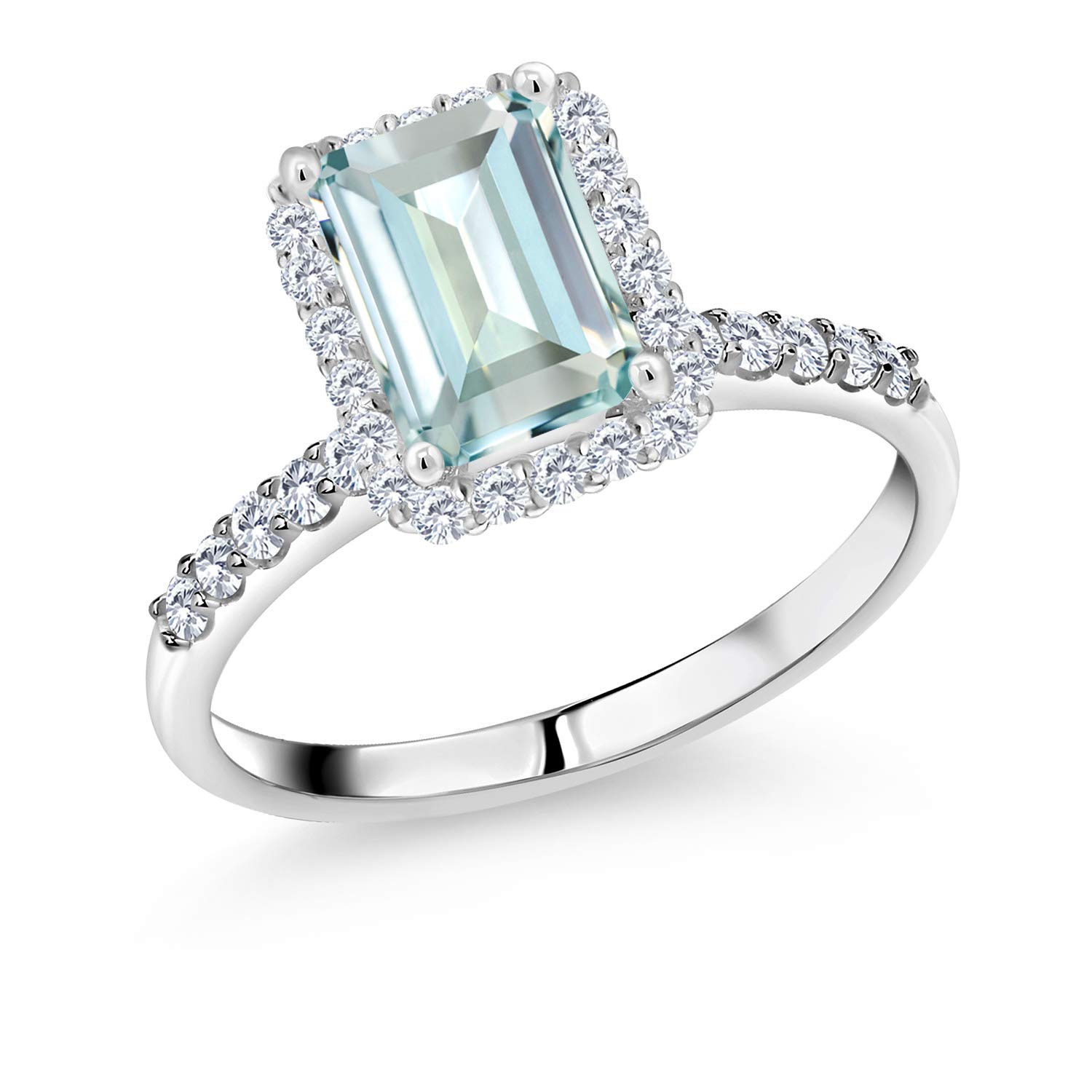 1.76 Ct Lab-Created Octagon Sky Blue Aquamarine & Diamond Ring in 10K White Gold | Elegant Gemstone Jewelry for Weddings, Anniversaries & Special Occasions
