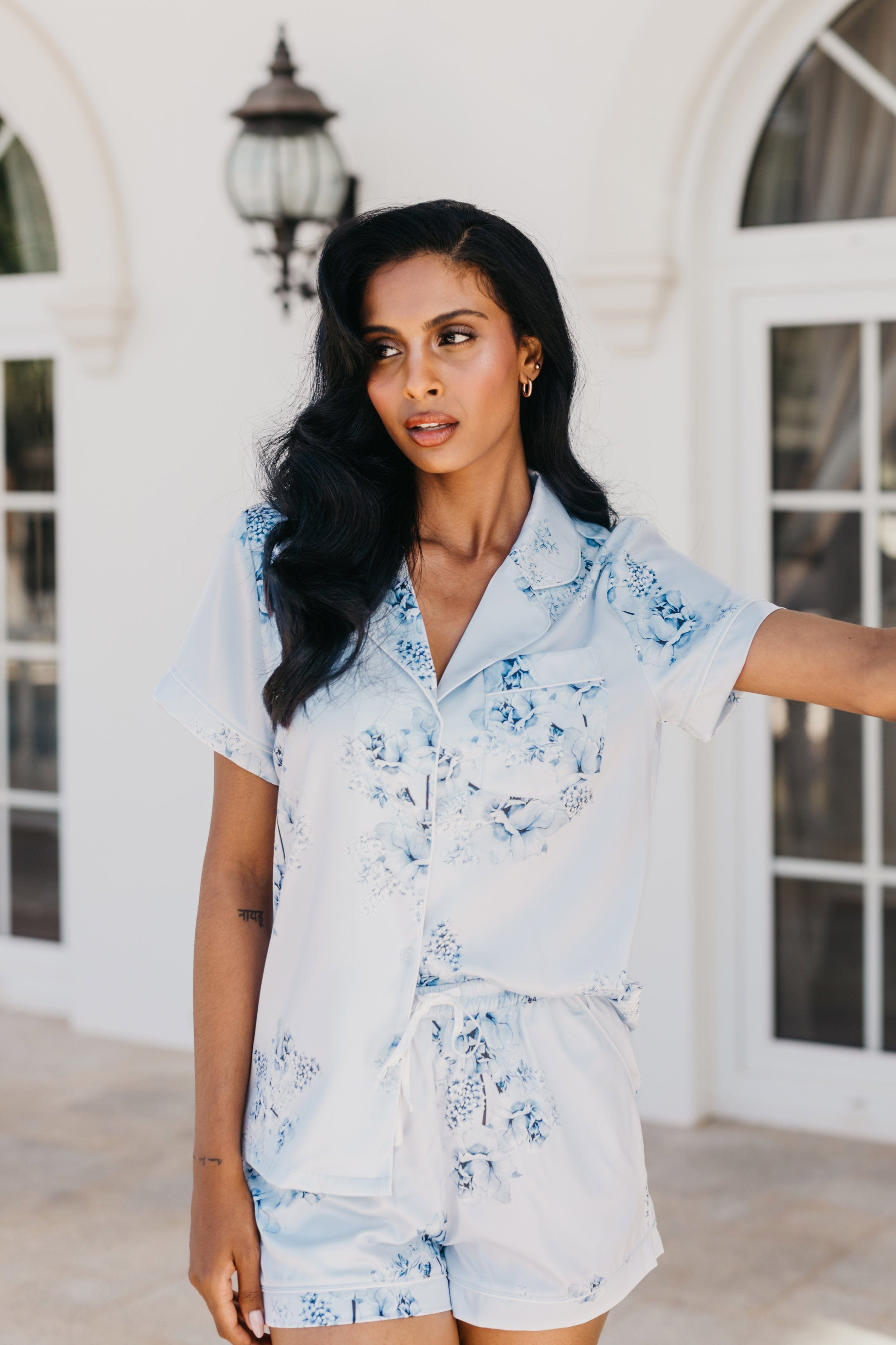Mileva Blue Floral Printed Pajama Set for Women - Soft & Comfortable Sleepwear for Nighttime & Lounging at Home