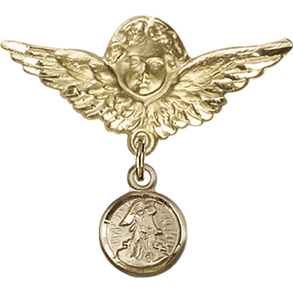 Gold Filled Guardian Angel Charm Baby Badge Pin - 1 x 1 1/8 Inch Protective Jewelry for Newborns, Christenings & Baby Showers - Perfect Gift for Godparents & New Parents