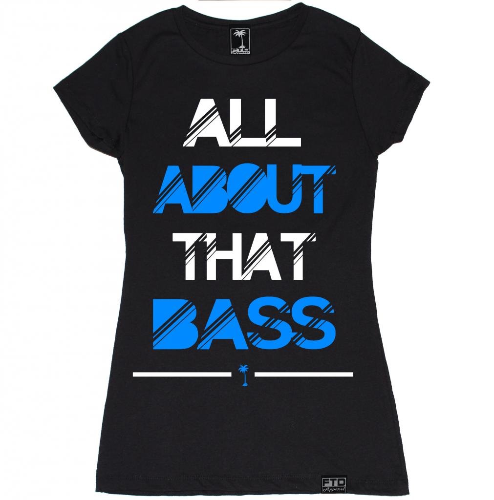FTD Apparel Women's All About That Bass Black Graphic T-Shirt - Casual Cotton Tee for Music Lovers, Concerts & Everyday Wear