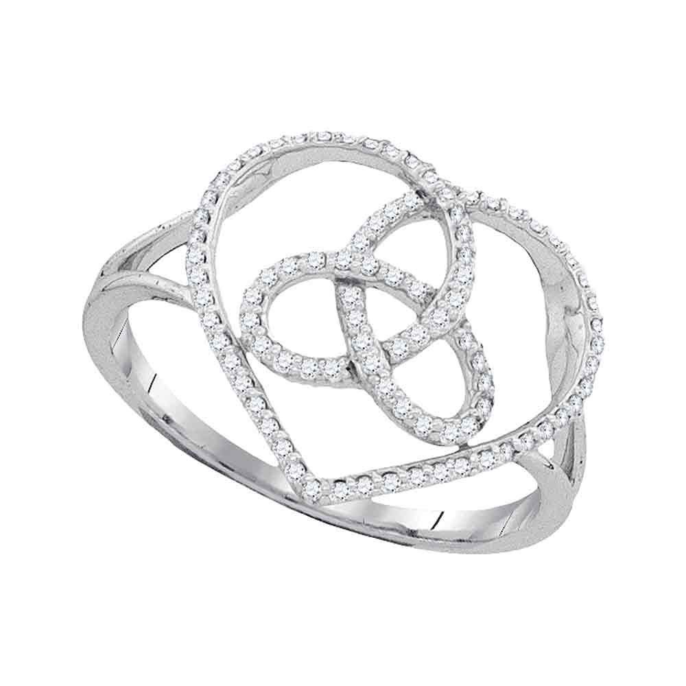 10K White Gold Women's Round Diamond Heart Triquetra Trinity Ring - 1/6 CTW Dazzlingrock Collection - Perfect for Anniversary Gifts, Valentine's Day & Special Occasions