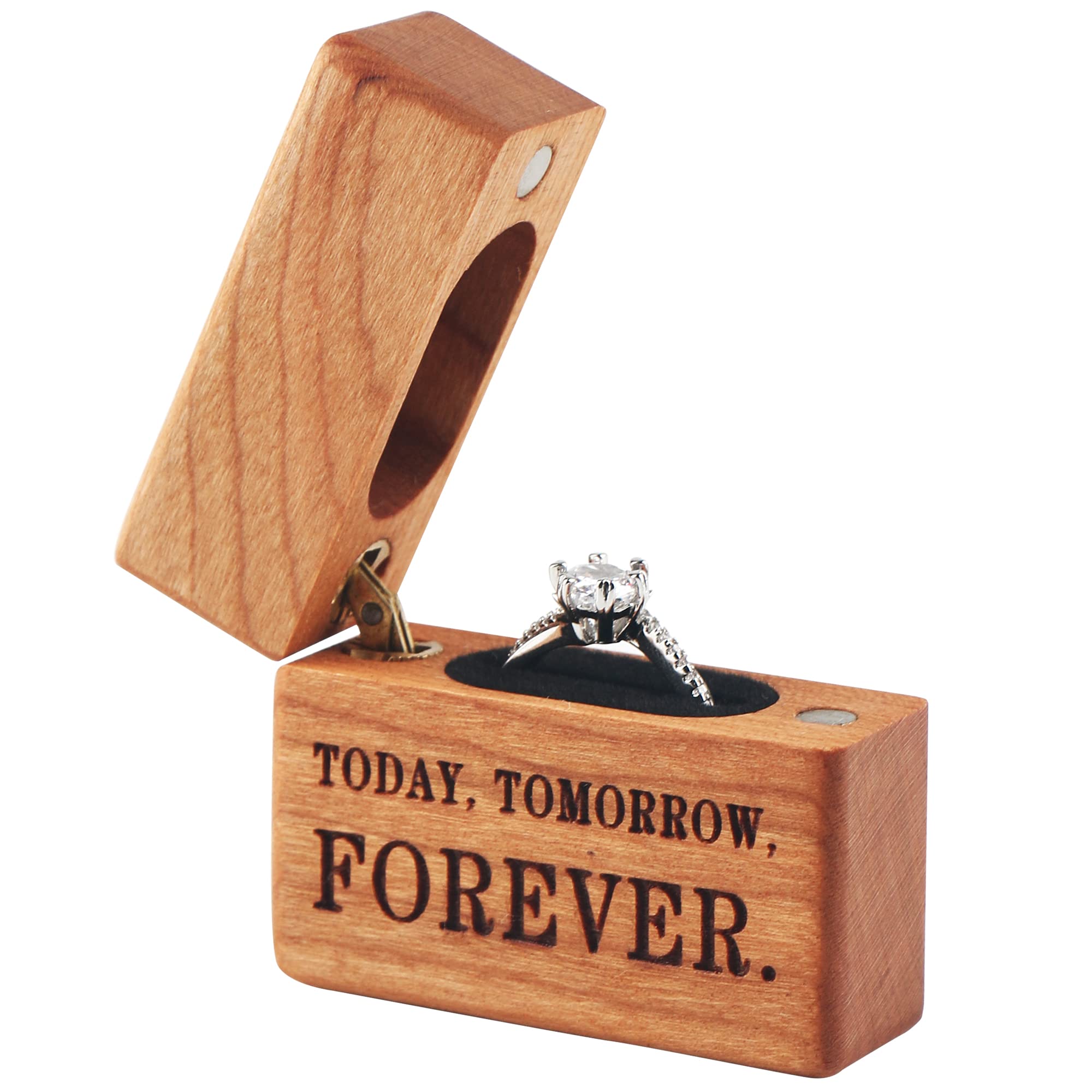 Premium Wooden Ring Box for Engagement & Wedding - Portable Jewelry Display Case for Proposals, Ceremonies & Gifts (Cherry Wood) - Perfect for Romantic Moments, Anniversary Surprises & Bridal Accessories