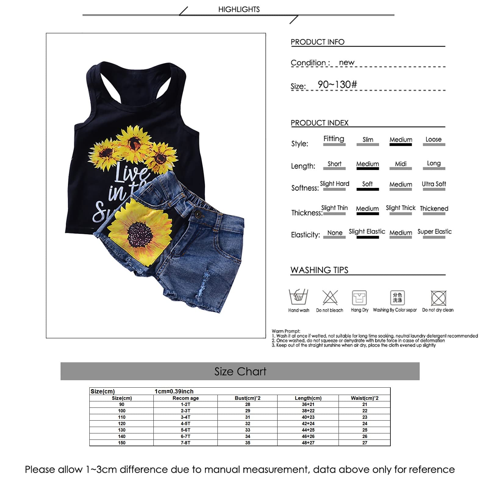 Camidy 1-8T Toddler Girl Summer Outfit Set - Sleeveless Vest Top + Floral Denim Shorts | Cute Casual Playwear for Toddlers | Perfect for Playdates, Daycare & Outdoor Activities