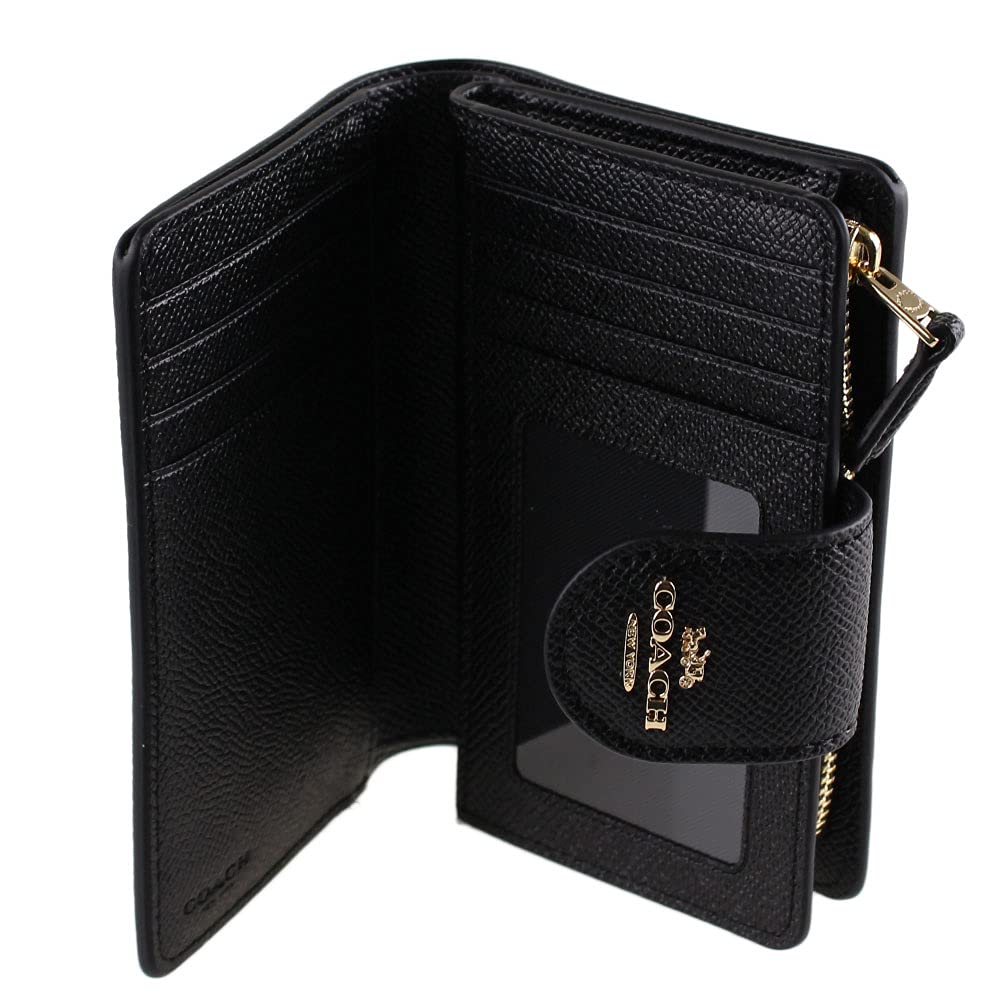 COACH Women's Medium Leather Corner Zip Wallet - Black & Gold Crossbody Wristlet for Everyday Use, Travel & Gift Giving