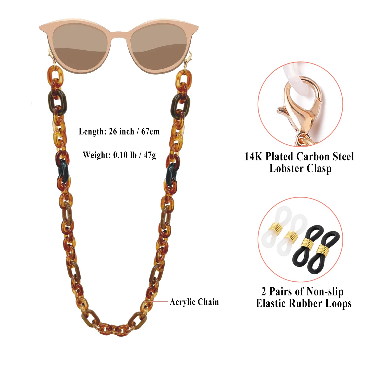 Stylish Acrylic Eyeglass Chain for Women - Trendy Necklace-Style Glasses Holder - Perfect for Reading, Driving & Fashion Accessories