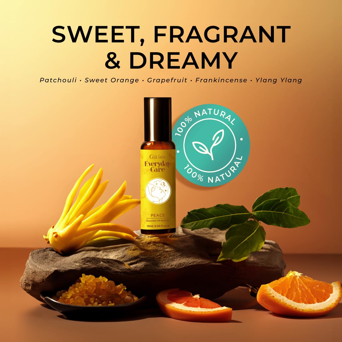 Gya Labs 100% Pure Peace Essential Oil Roll-On - Natural Calming Aromatherapy Oil for Stress Relief & Relaxation, Travel Size (0.34 Fl Oz) | Blend with Patchouli & Frankincense | Perfect for Meditation, Yoga, Sleep Aid & Anxiety Relief