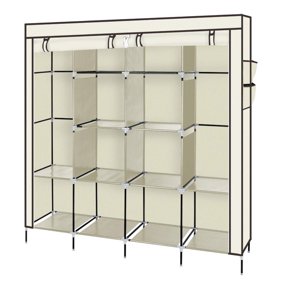 YUFENGZHE Heavy Duty Portable Closet with Shelves - Foldable Wardrobe Organizer for Hanging Clothes, Beige | Perfect for Small Spaces, Apartments, Dorms & Travel Use