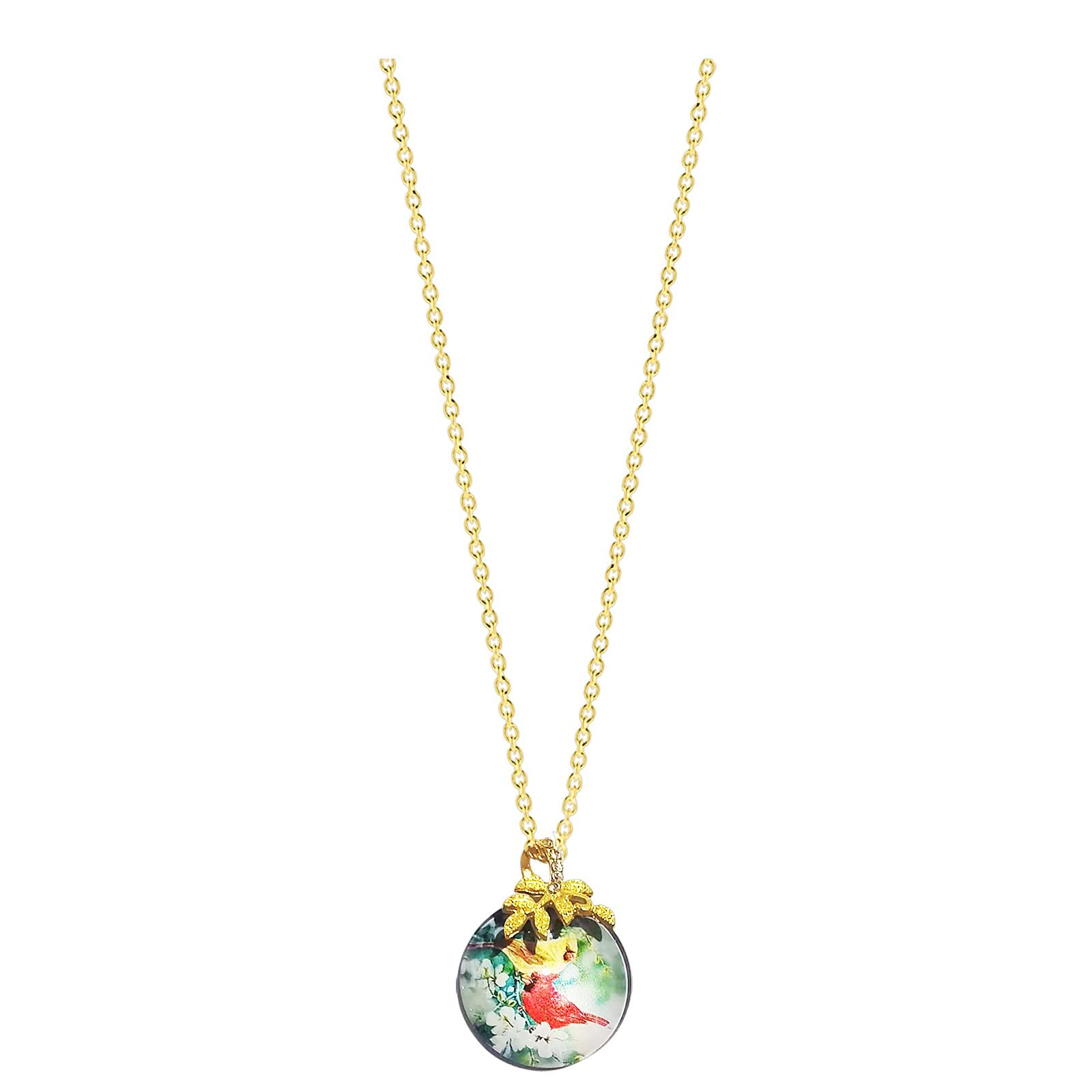 Crystal Bird Pendant Necklace for Women - Colorful Round Picture Pendant Jewelry Accessories | Perfect for Casual Wear, Date Nights & Gift Giving