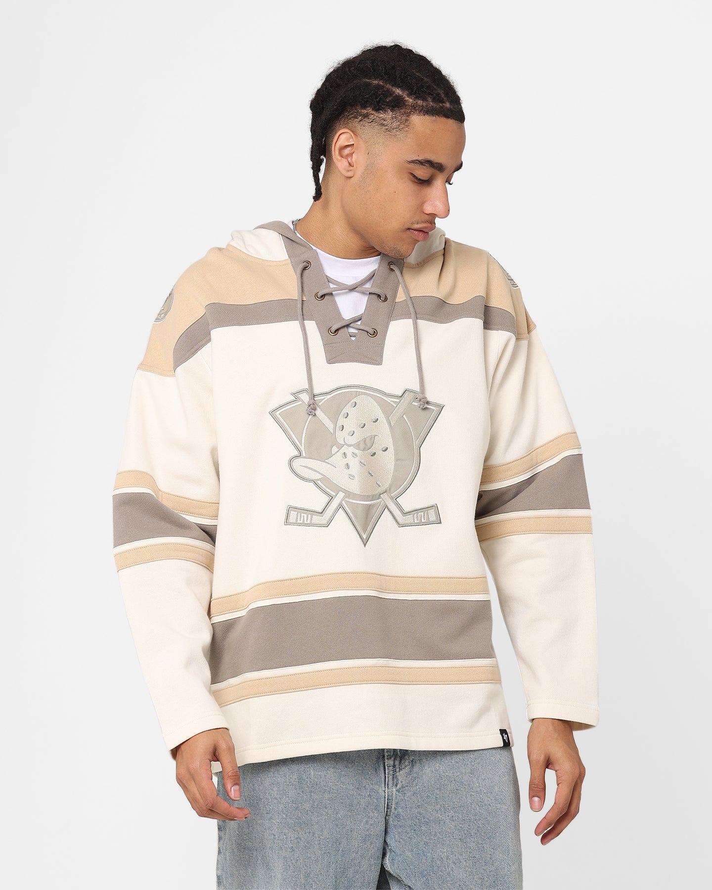 47 Brand Anaheim Ducks Superior Lacer Hoodie - Cream/Khaki NHL Hockey Pullover Sweatshirt for Men - Warm & Comfortable for Game Day & Casual Wear