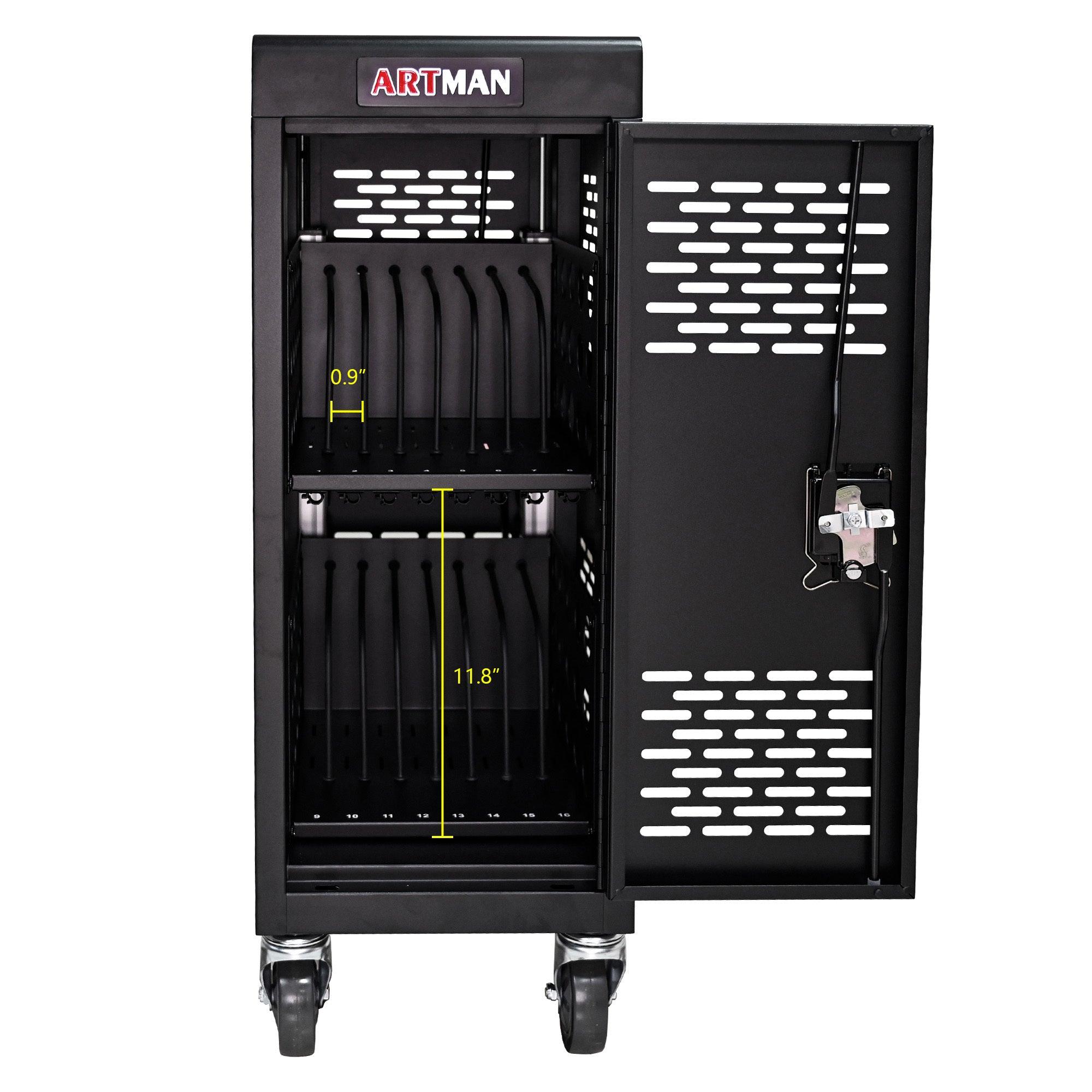 16-Compartment Locking Charging Station for Laptops & Chromebooks - Secure Black Storage Cabinet for Schools, Offices & Libraries
