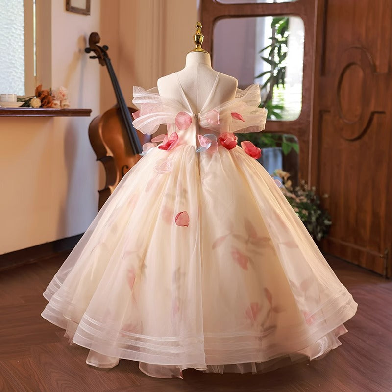 Elegant Baby Rose Flower Girl Dress for Birthday Party, Pageant, Wedding | Girls Princess Party Gown with Floral Design | Perfect for Special Occasions & Photo Shoots