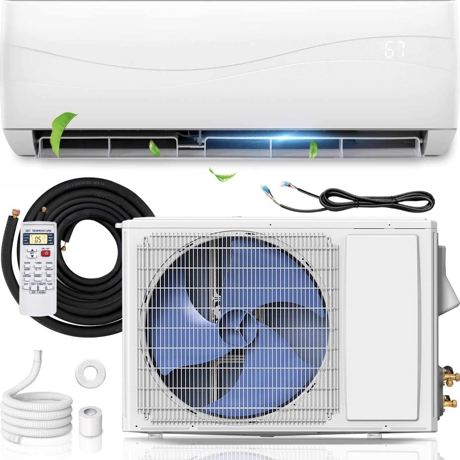 SIMOE 9000BTU Mini Split AC - 208-230V Wall-Mounted Inverter Air Conditioner & Heat Pump System | Energy Efficient 2/3 Ton Ductless HVAC with 17 SEER2 Rating | Perfect for Bedrooms, Living Rooms & Small Offices