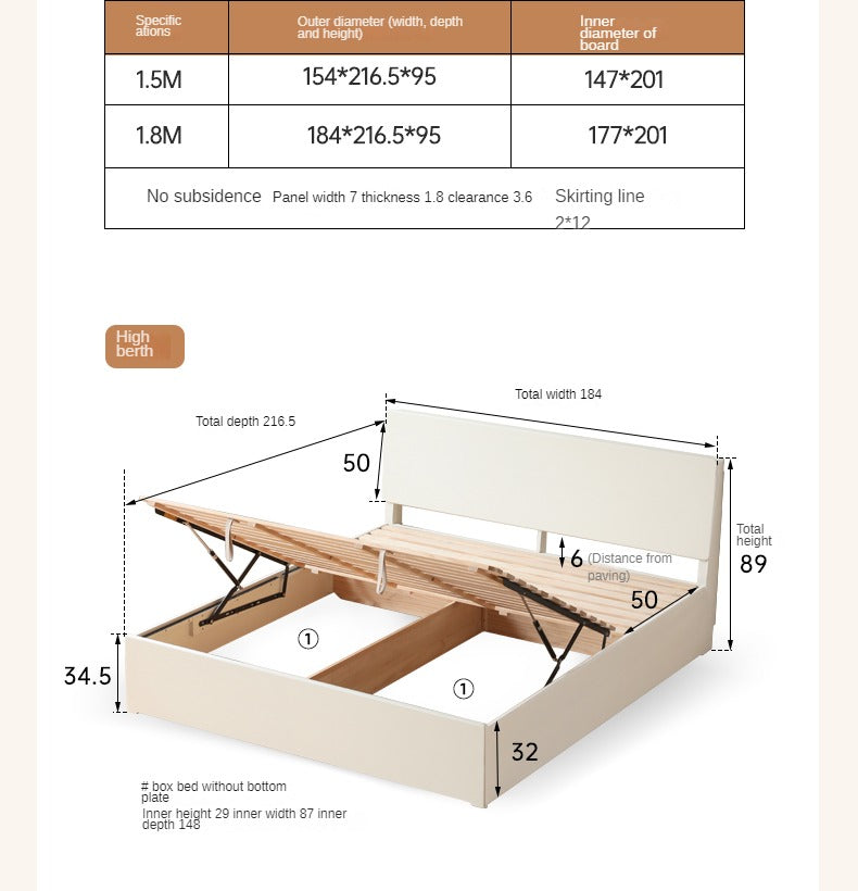 Solid Poplar Wood Box Storage Bed in Cream - Underbed Storage Solution for Small Spaces, Bedroom Organization & Minimalist Decor