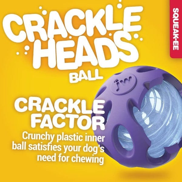 JW Pet Crackle Heads Crackle Ball - Durable Rubber Dog Toy for Chewing & Play - Perfect for Indoor & Outdoor Fun