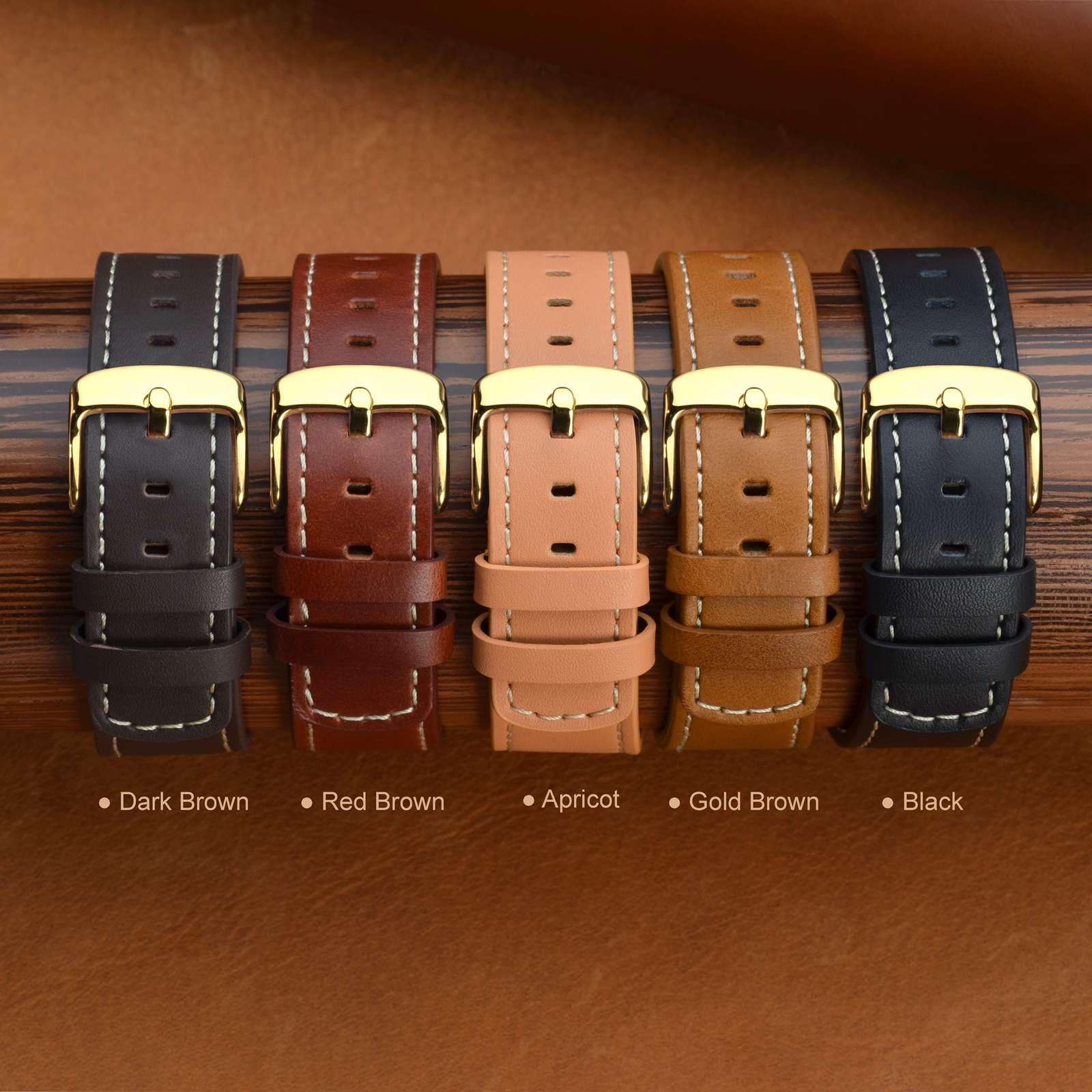 ANNEFIT 19mm Genuine Leather Watch Band with Gold Buckle - Quick Release Replacement Strap for Smartwatches (Gold Brown) | Perfect for Business, Casual & Formal Occasions
