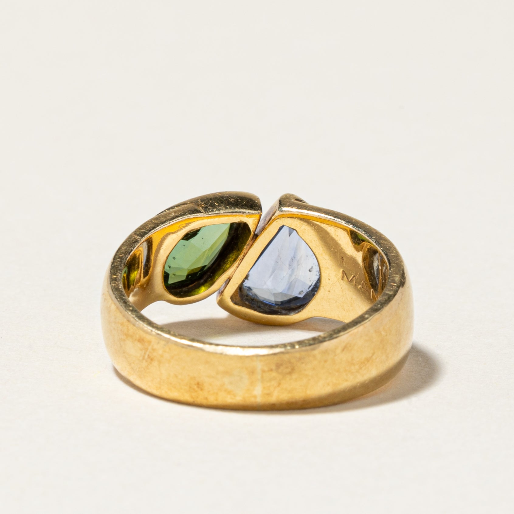 18K Yellow Gold Sapphire & Tourmaline Toi et Moi Ring - 0.60ct & 0.75ct Natural Gemstones - Size 4.25 - Elegant Promise Ring for Engagement, Anniversary & Special Occasions