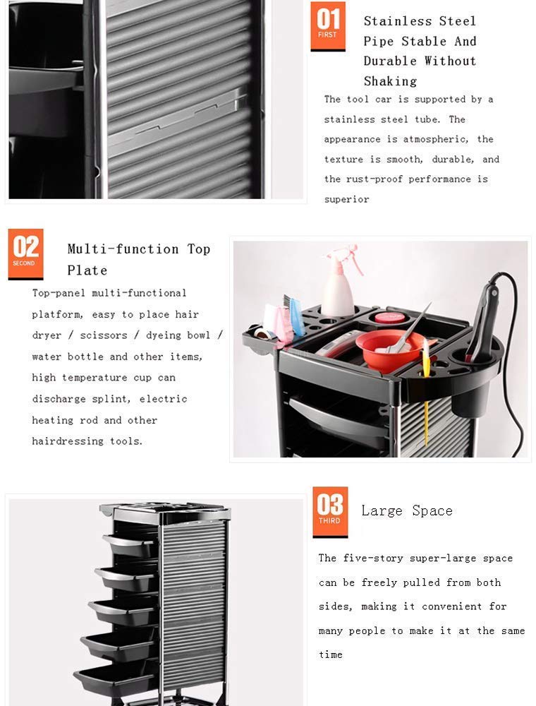 YMGFTGLH 5-Drawer Salon Spa Trolley with 4 Universal Wheels - Multifunctional Beauty Cart for Hairdressing, Tattoo Shop & Industrial Use | Portable Storage Solution for Salon Equipment, Tattoo Supplies & Tools
