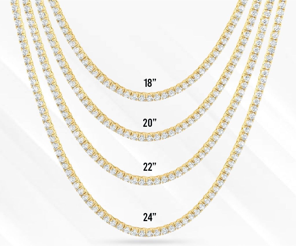 3mm Tennis Chain Necklace for Men & Women - 14K Gold Plated Solitaire Pendant - Perfect for Weddings, Parties & Everyday Elegance