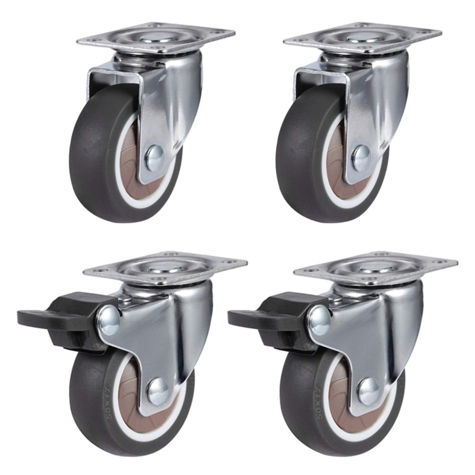 2 Inch Swivel Caster Wheels with Brake - 4 Pack Soft Rubber Universal Furniture Casters for Cribs, Cabinets & Home Furnishings | Silent Rolling, Durable Hardware Accessories for Smooth Mobility in Nurseries, Offices & Living Spaces
