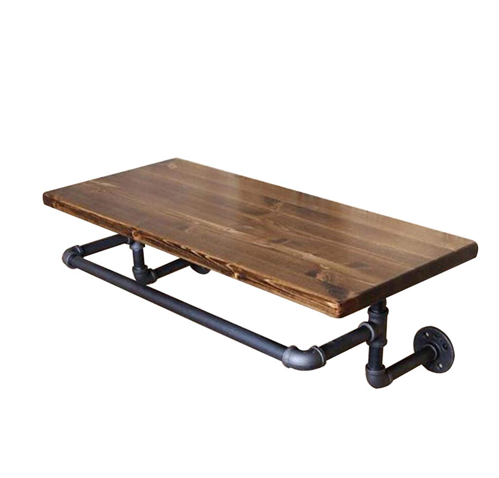 Vintage Floating Wall Shelves - Solid Wood Composite Frame with Wrought Iron Pipe Rack - Wall Mounted Shelf (40x20x2cm & 120x20x2cm) - Perfect for Living Room, Bedroom, Kitchen & Bathroom Storage