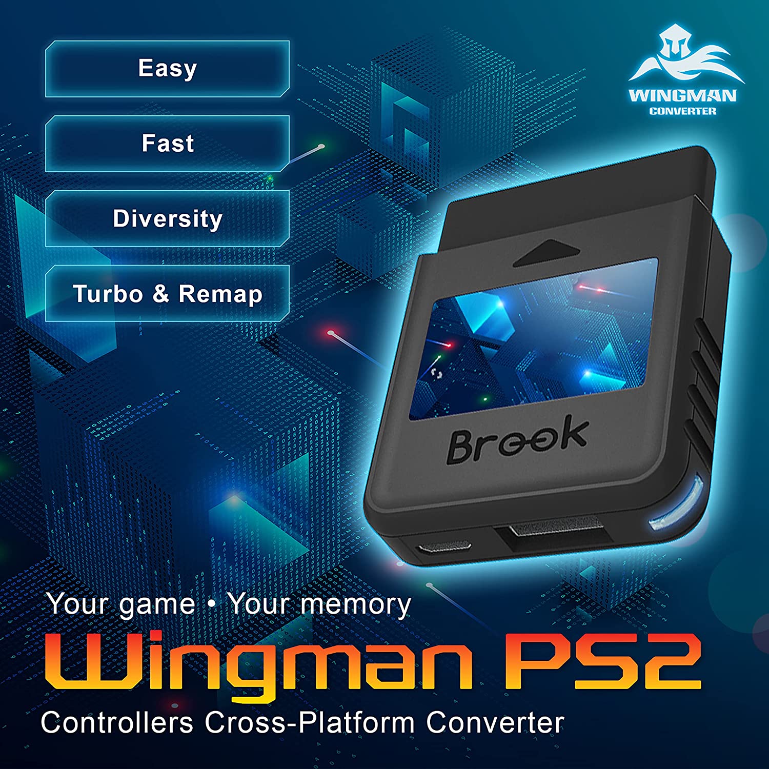 Brook Wingman PS2 to USB Adapter Converter - Play PS2 Games on PC, PS3, PS4 & PS5 - Perfect for Retro Gaming & Competitive Play