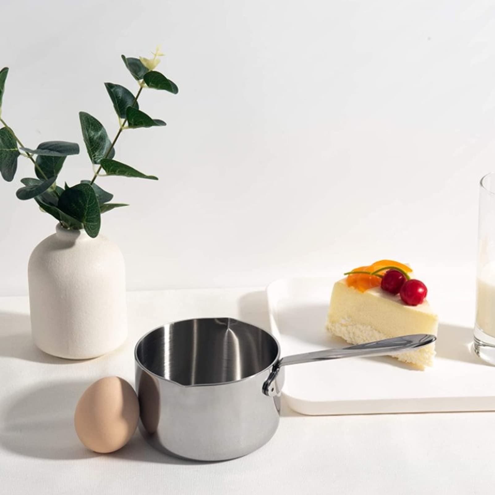 Stainless Steel Mini Butter Melting Pot - Dual Spout Warmer for Coffee, Milk, Chocolate & Cheese - Perfect for Home Barista, Hot Chocolate Making & Candy Crafting