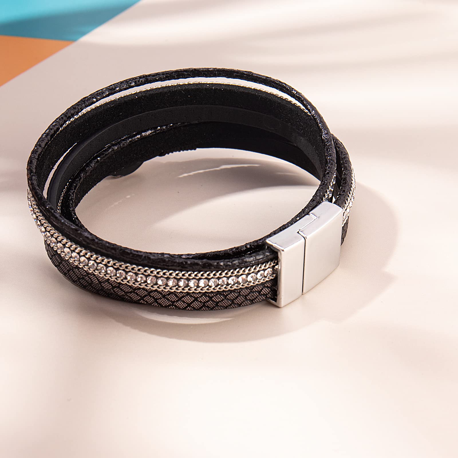 Stylish Boho Wrap Bracelets for Women - Handmade Leather Cuff Bracelet with Resin Stone & Secure Clasp | Bohemian Jewelry for Everyday Wear, Festivals & Layering