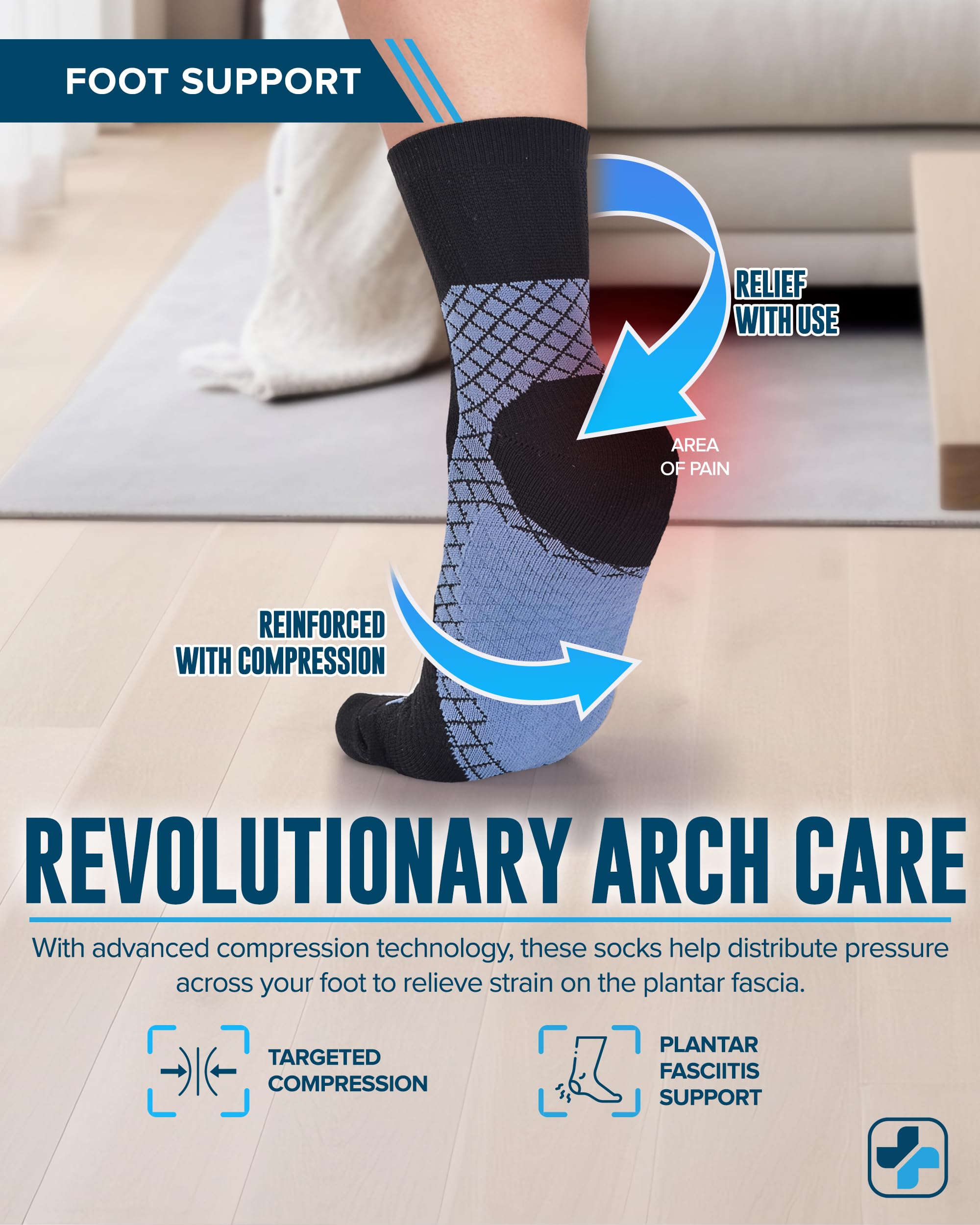 Doctor's Select Plantar Fasciitis Socks - 2 Pairs | Best Compression Socks for Foot Pain Relief & Arch Support | Plantar Fasciitis Treatment Socks for Running, Walking & Daily Comfort