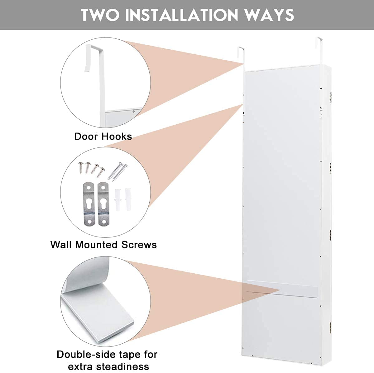 Wall Mount Jewelry Armoire Mirror Cabinet - Over The Door Hanging Organizer with 5 Shelves for Bracelets, Rings & Cosmetics | Perfect for Bedroom Closet, Bathroom & Dressing Room Organization