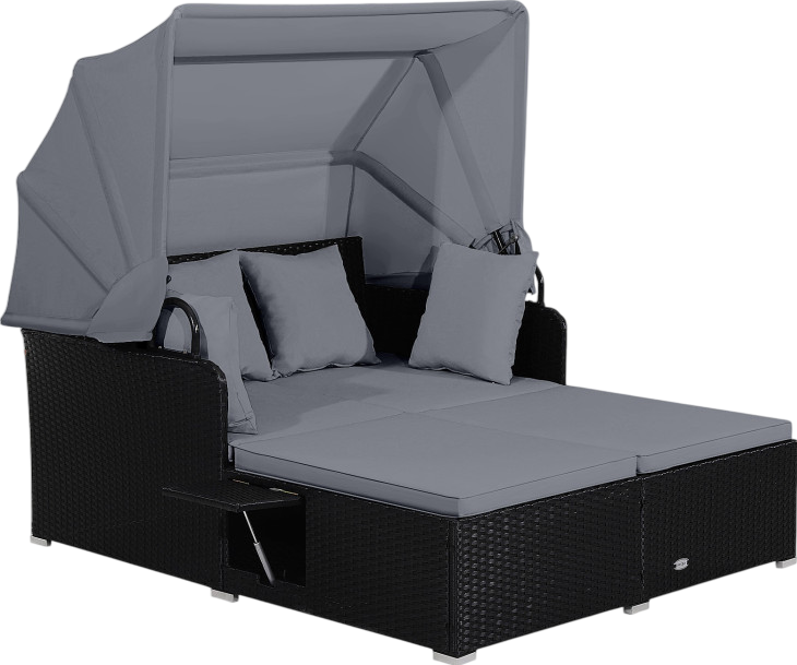 Costway Outdoor Patio Rattan Daybed with Retractable Canopy & Side Tables - Black - Perfect for Poolside Lounging, Garden Relaxation & Backyard Sunbathing