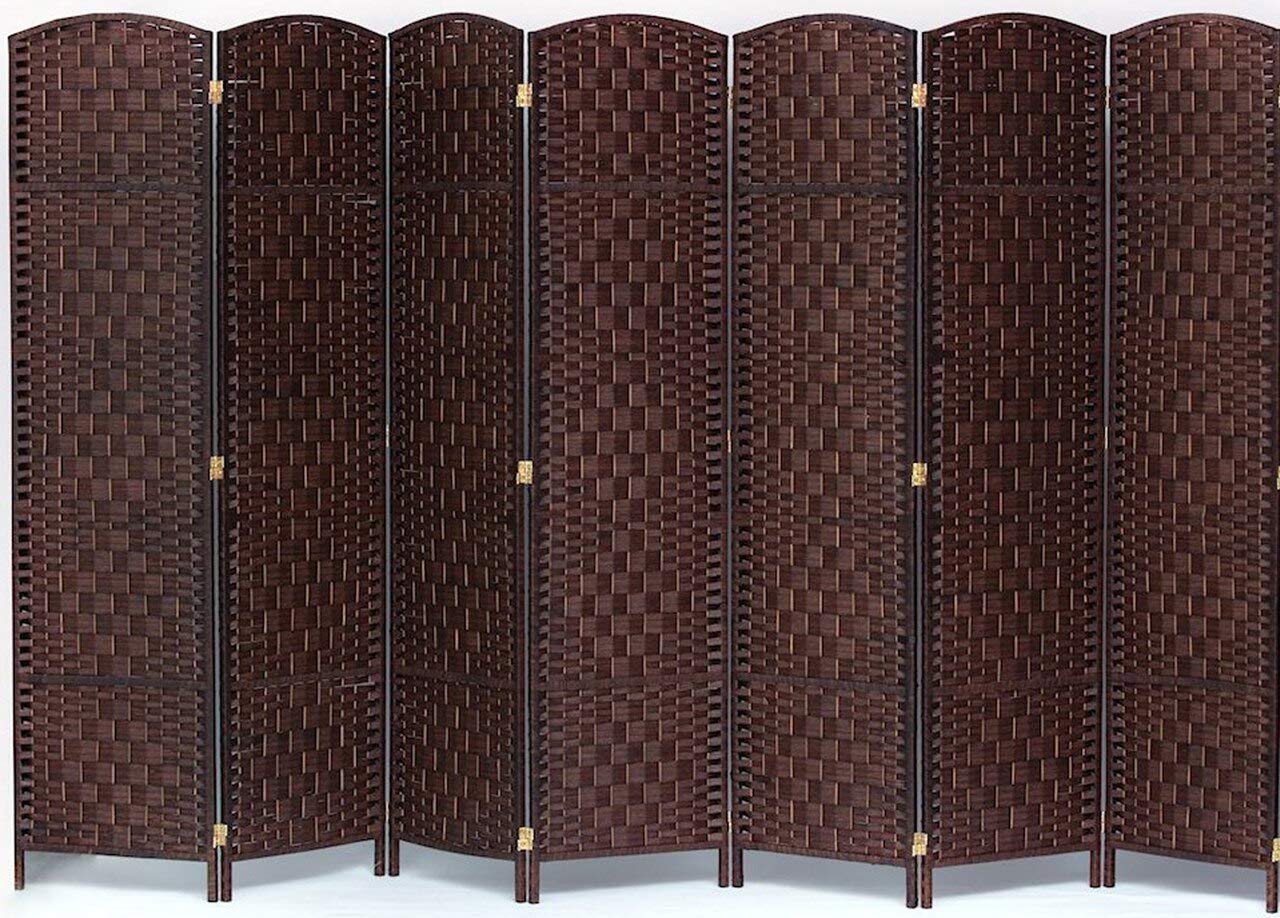 Legacy Decor 7-Panel Brown Diamond Weave Fiber Room Divider - Privacy Screen for Home Office, Bedroom Partition, Living Room Decor & Indoor Space Separator