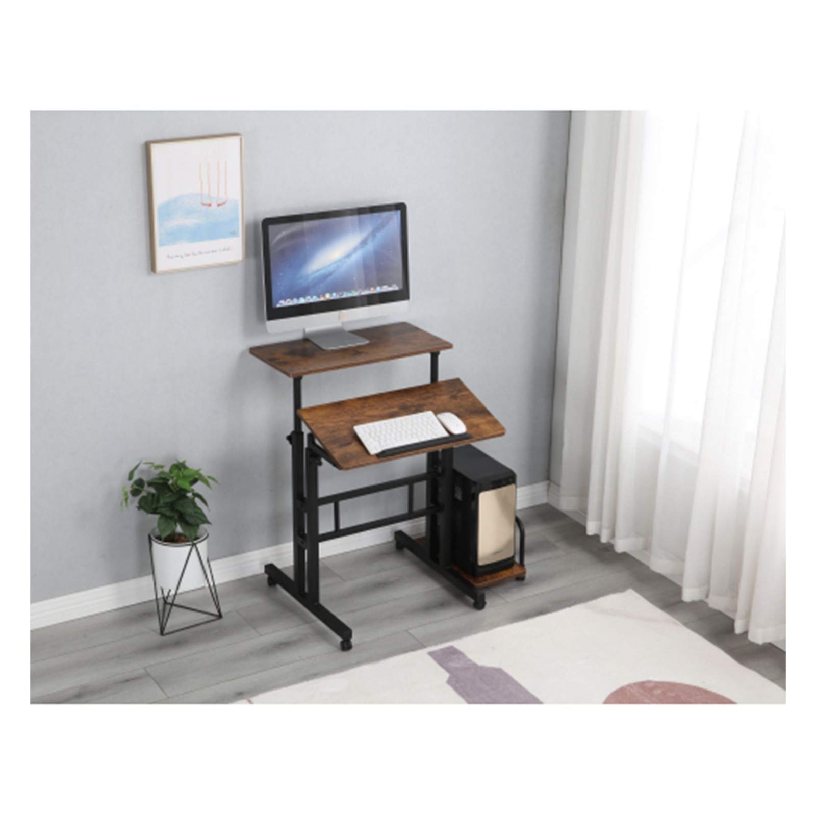 Multipurpose Home Office Computer Desk - Adjustable Sit Stand Workstation in Rustic Brown | Perfect for Remote Work, Gaming & Study Spaces
