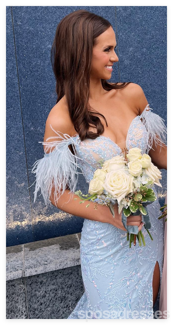 Elegant Blue Mermaid Off-Shoulder Long Prom Dress for Women - Formal Evening Gown for Party, Homecoming, Wedding & Special Occasions