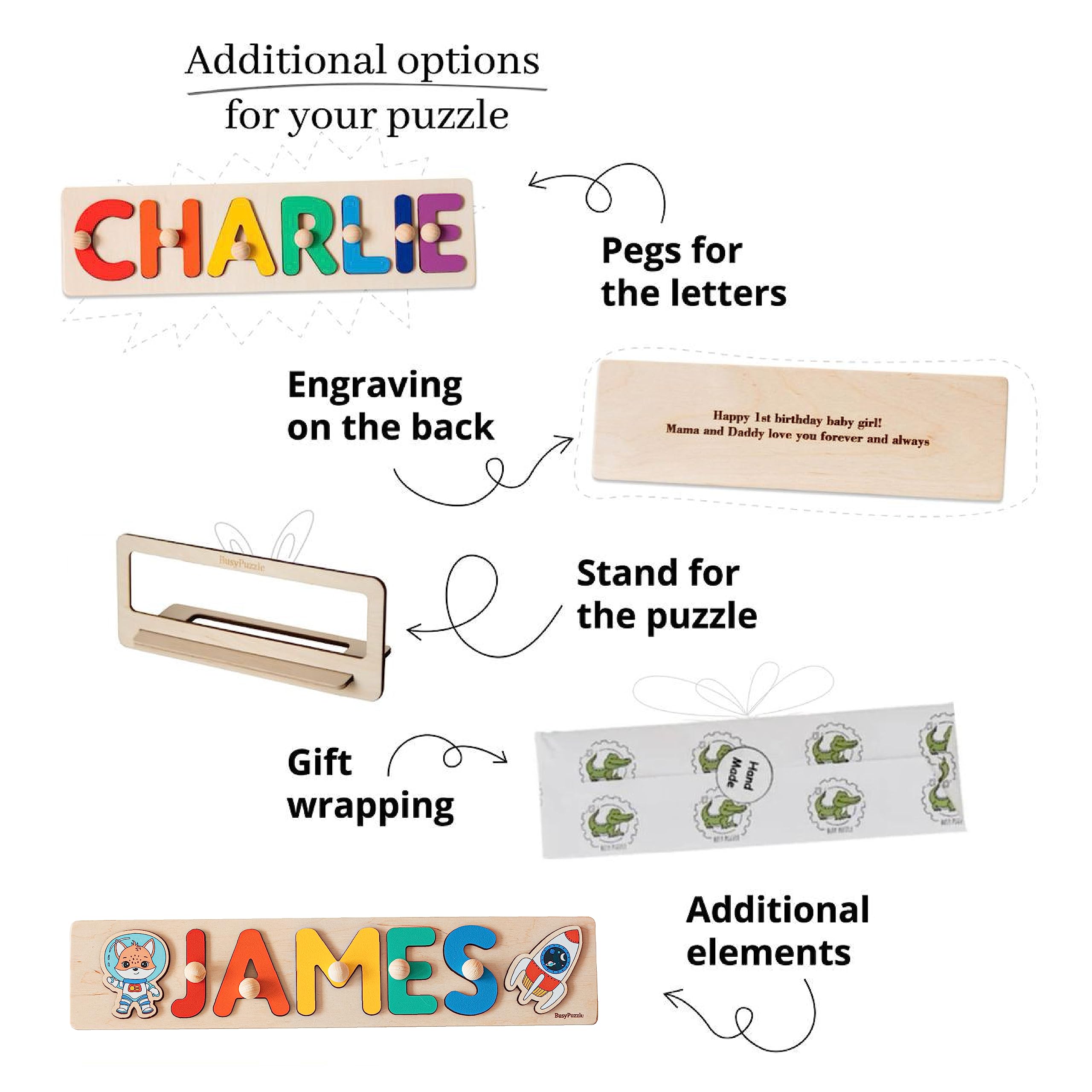 Personalized Wooden Name Puzzle with Pegs - Custom Baby Name Puzzle Toy for 1 Year Old Boys & Girls - Christmas, Birthday & Easter Gift for Toddlers - Educational Learning Toy for Nursery, Playroom & Homeschooling
