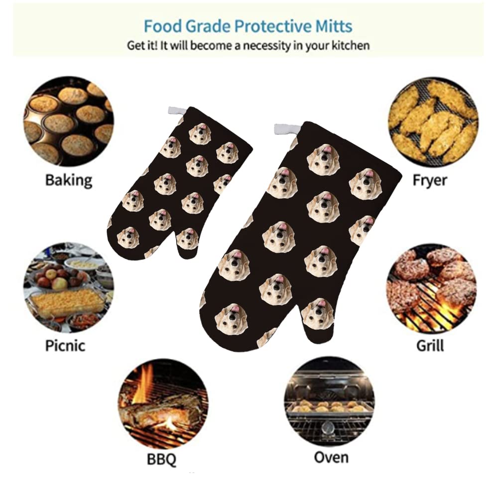 Custom Oven Mitts Set - Heat Resistant Kitchen Cooking & BBQ Gloves with Adjustable Straps - Microwave Safe Oven Gloves for Baking, Grilling & Cooking - Personalized Pattern Design for Home & Professional Kitchens